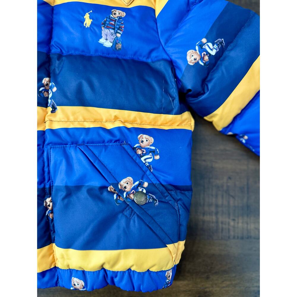 Polo Ralph Lauren Toddler Boys‎ 3T Blue Yellow Polo Bear Puffer Jacket Hooded - Picture 2 of 10